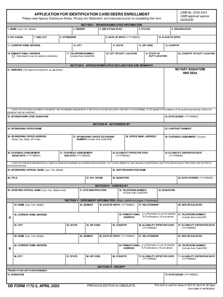 Screenshot of Military ID card Enrollment Form