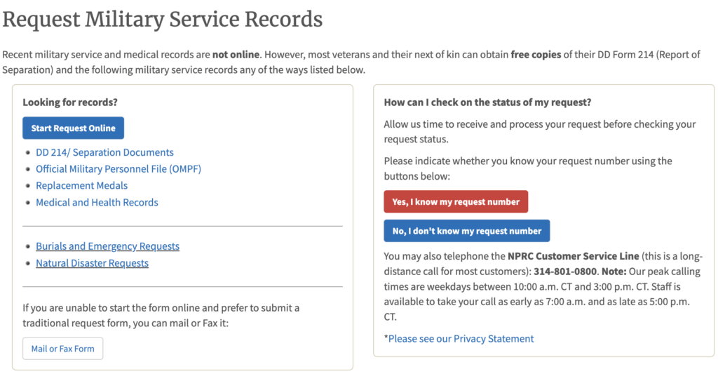 Screenshot of NPRC website dashboard