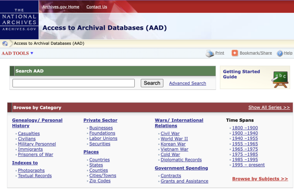 Access to Archives Databases (AAD) system Website Screenshot